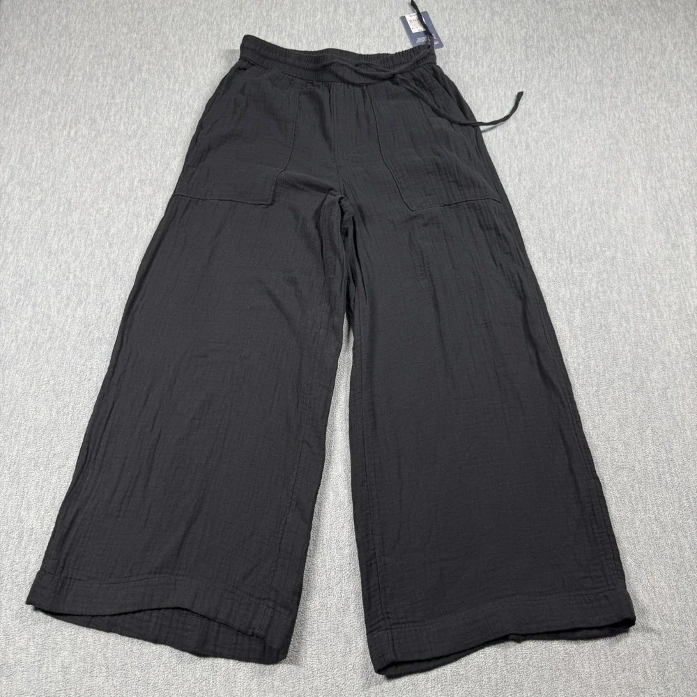 Universal Thread Pants Womens XS Black Gauze Wide Leg Elastic Drawstring Casual